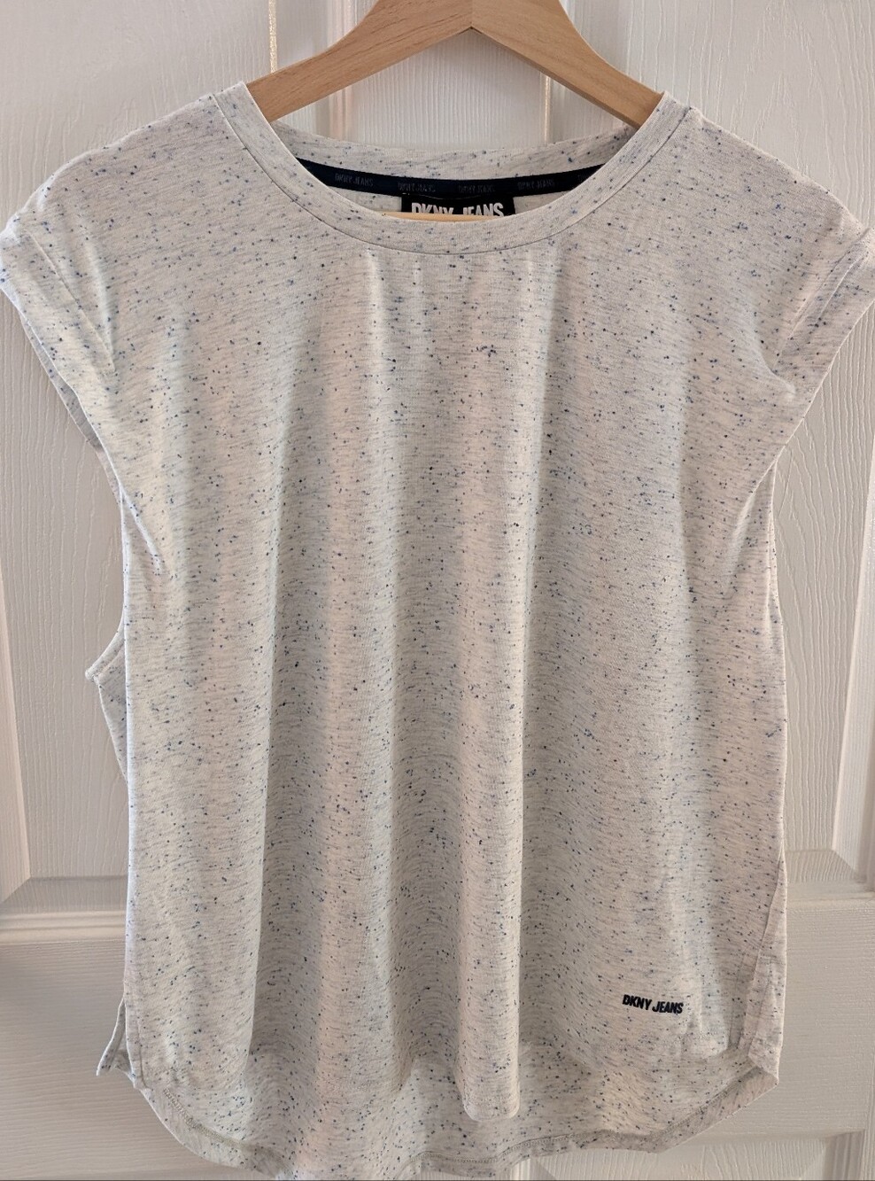 DKNY White Blue Speckled Cap-Sleeve Tank Top